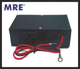 Black power adapter with red cable