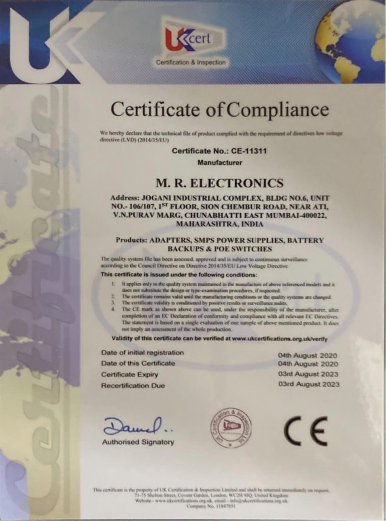 certificate of compliance - MRE-SMPS