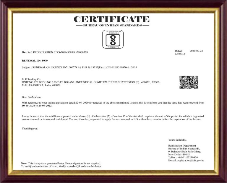 Certificate - Bureau of Indian standards