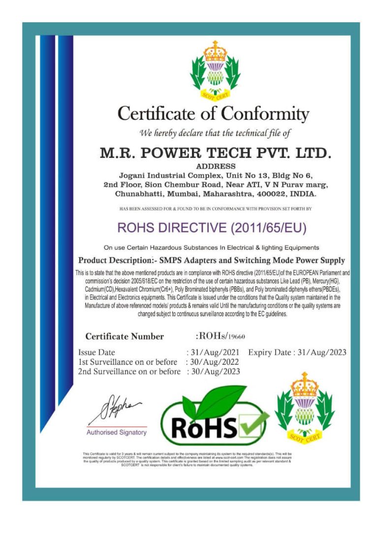 Certificate of Conformity - MRE-SMPS